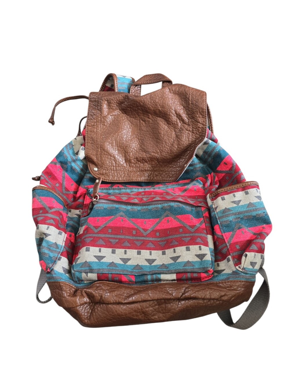 Aeropostale NWOT Aztec Print Drawstring Backpack Faux Leather Trim Boho